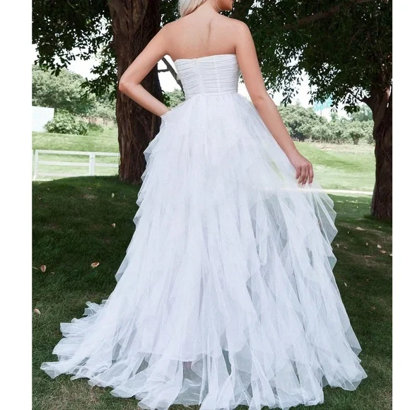 Luxe Tube Mesh Layered Flowy Party Formal Wedding Dress - Picture 7 of 12